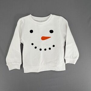 Falls Creek Kids Snowman Face White Fleece Pullover Sweatshirt 4T Holiday Winter